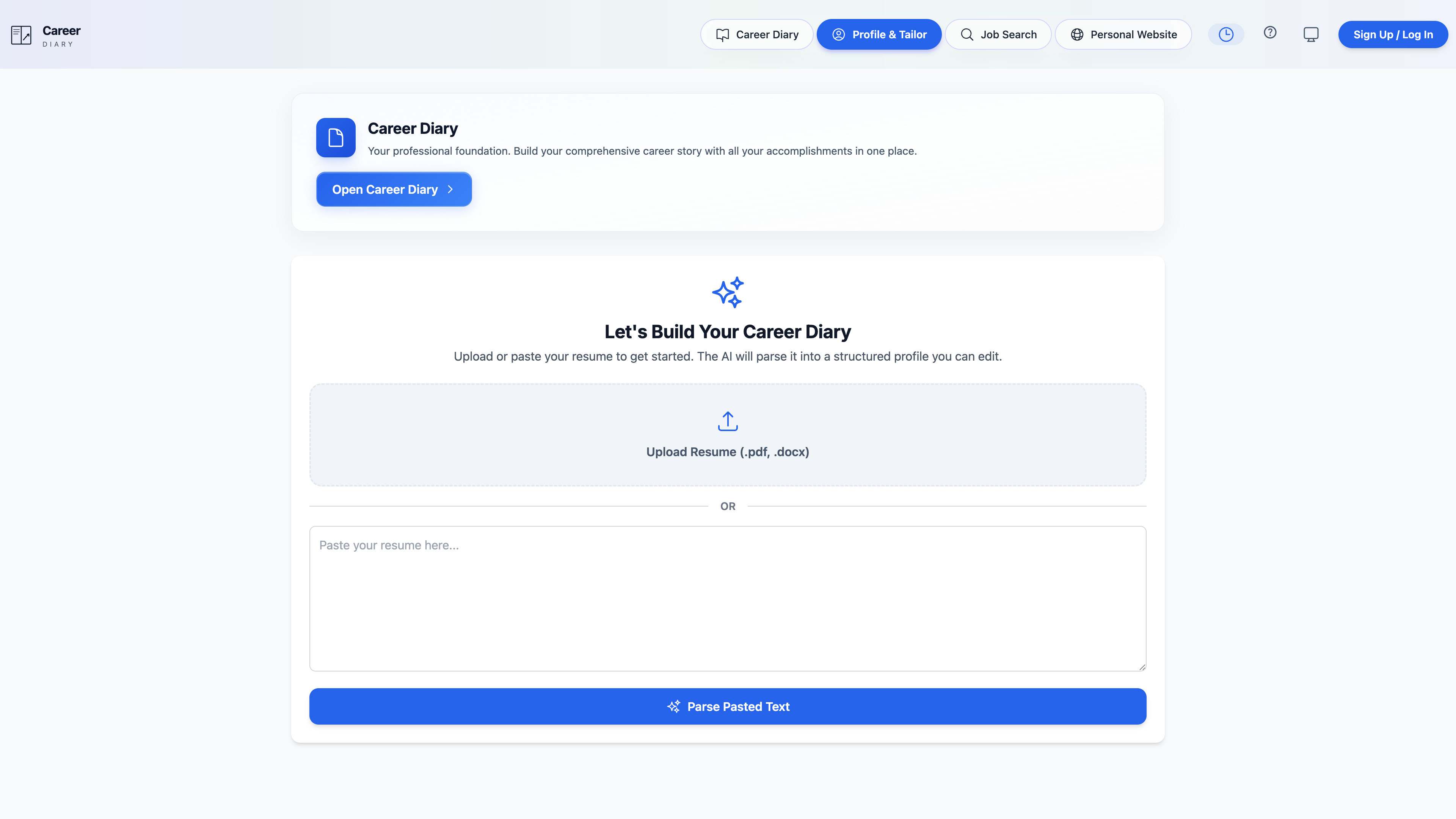 AI-powered resume tailoring interface with job description input